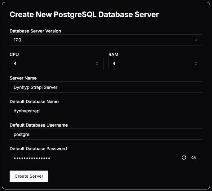 PostgreSQL server creation form