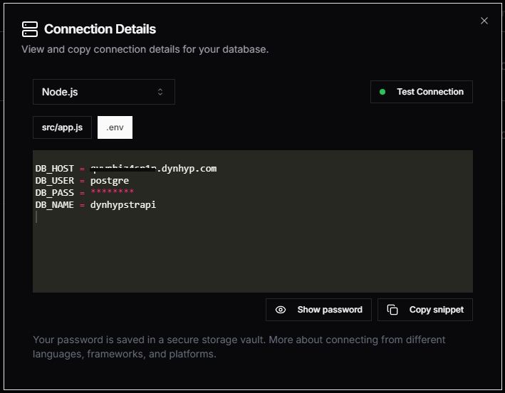 Dynhyp Postgre Server Connection Info & Test Connection