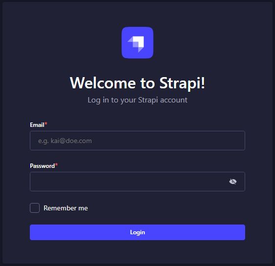 Strapi Admin Panel Login Screen